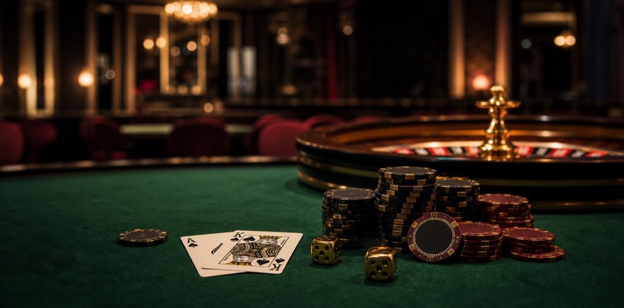 Casino table with cards and chips